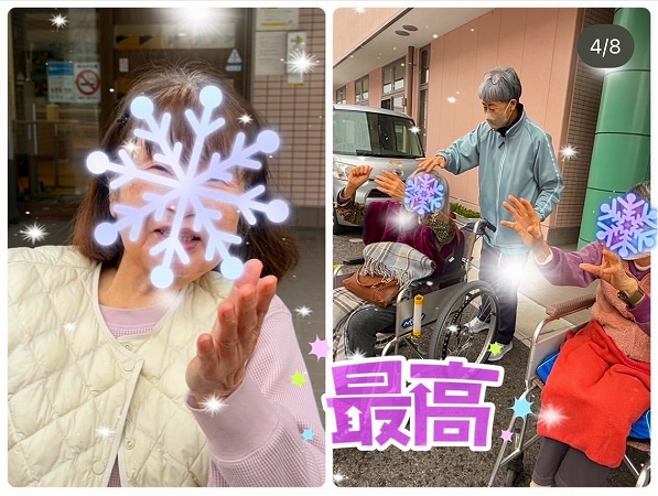 雪を見て大はしゃぎ☃…嬉し楽し!(^^)!